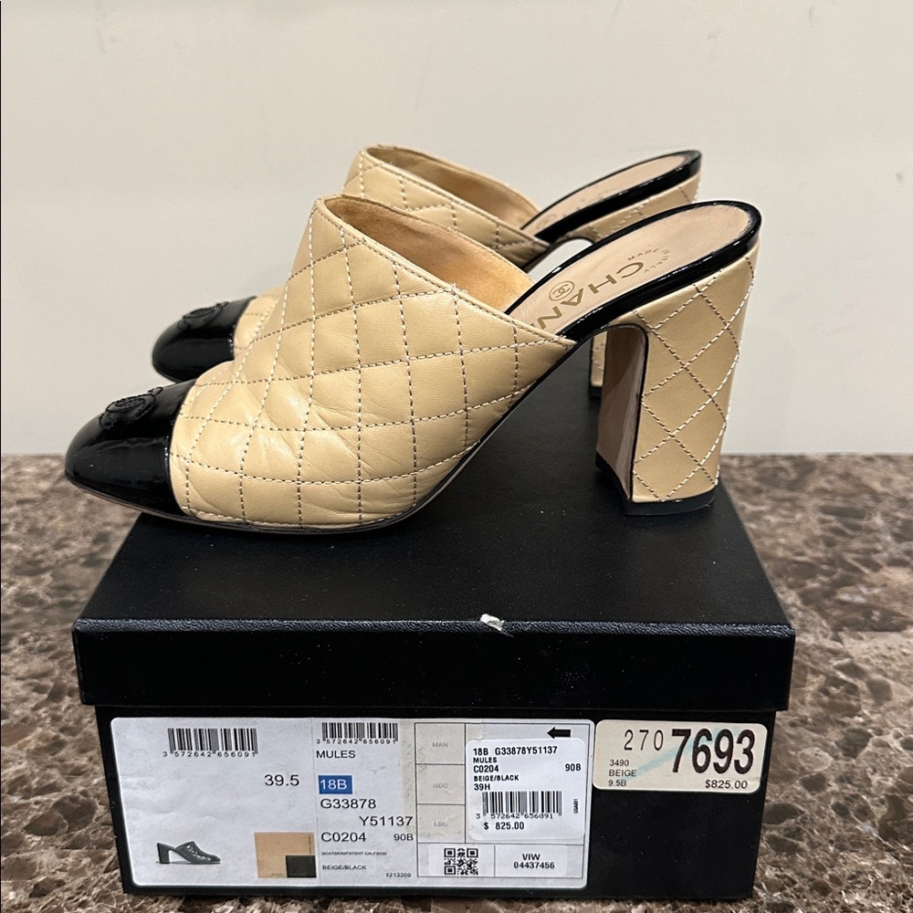 CHANEL Quilted Mules - Black and Cream - Picture 2 of 7